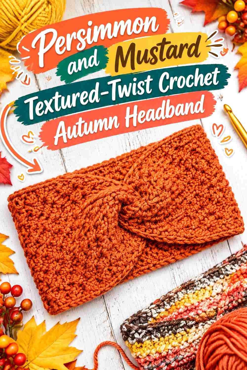 10. Persimmon And Mustard Textured Twist Crochet Autumn Headband