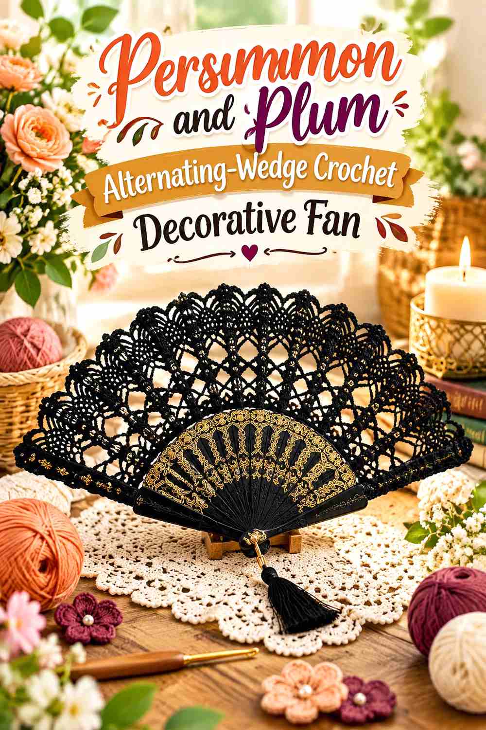 3. Persimmon And Plum Alternating Wedge Crochet Decorative Fan