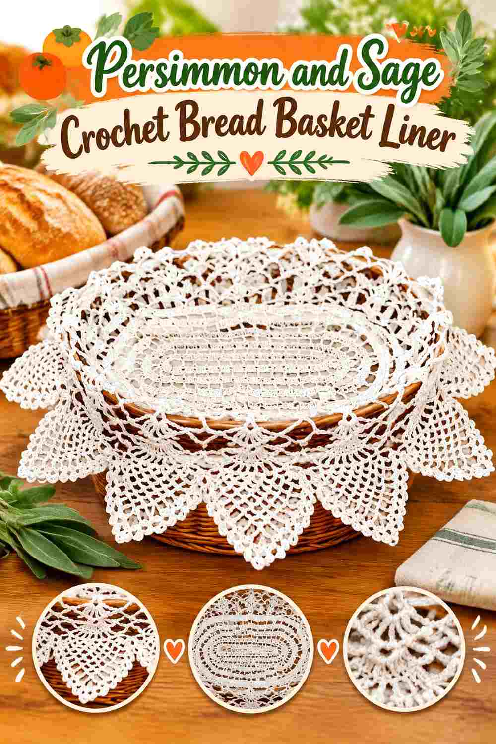 3. Persimmon And Sage Crochet Bread Basket Liner