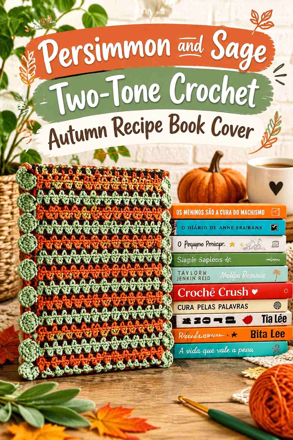 9. Persimmon And Sage Two Tone Crochet Autumn Recipe Book Cover