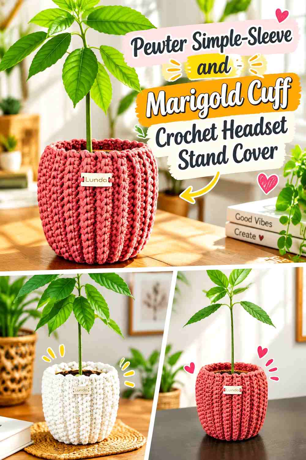 4. Pewter Simple Sleeve And Marigold Cuff Crochet Headset Stand Cover