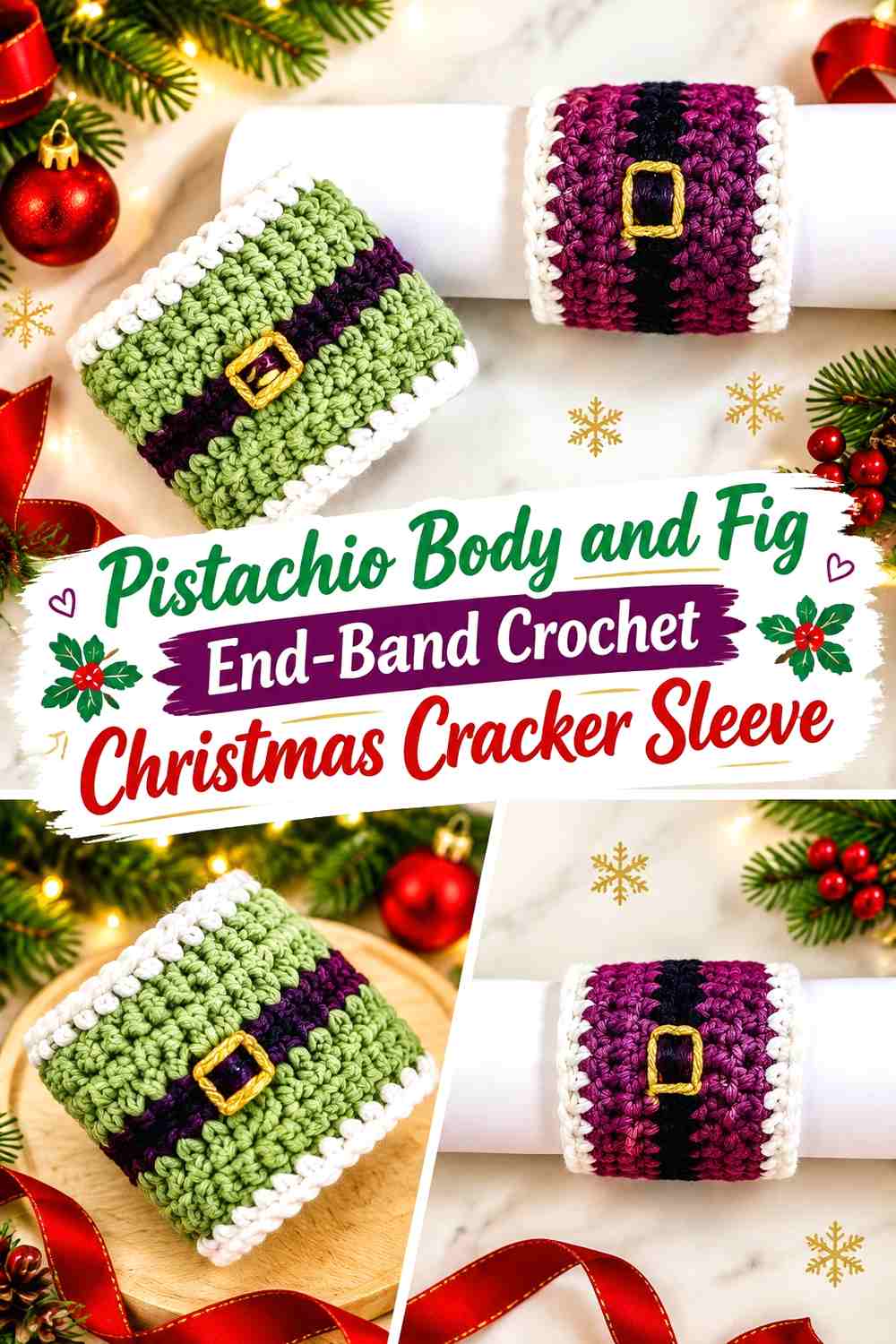 1. Pistachio Body And Fig End Band Crochet Christmas Cracker Sleeve