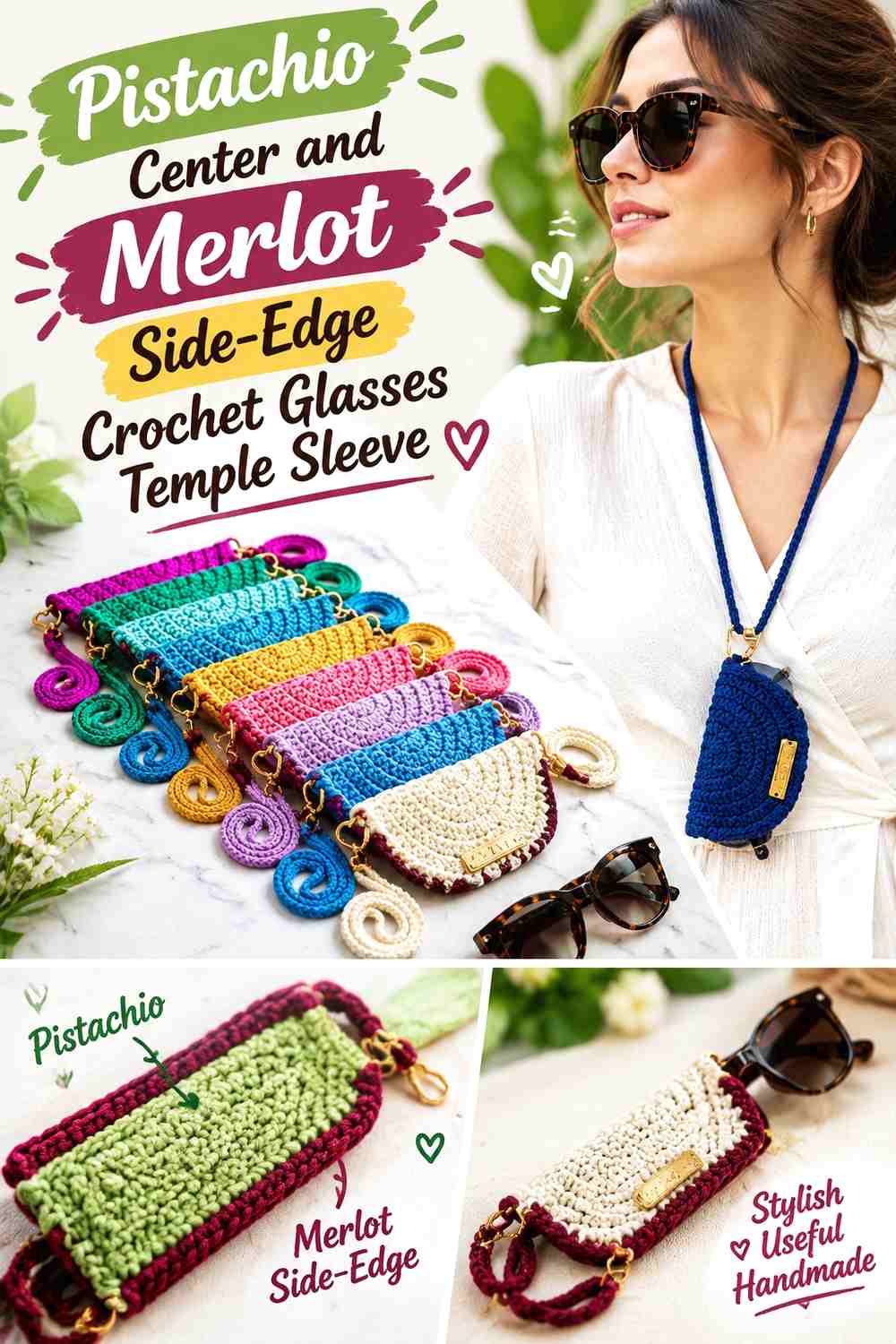 4. Pistachio Center And Merlot Side Edge Crochet Glasses Temple Sleeve
