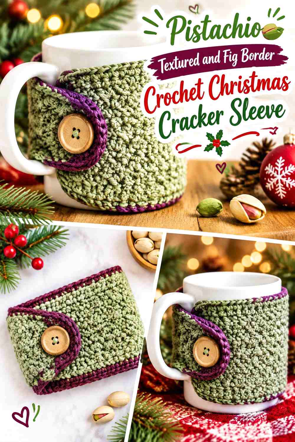 9. Pistachio Textured And Fig Border Crochet Christmas Cracker Sleeve