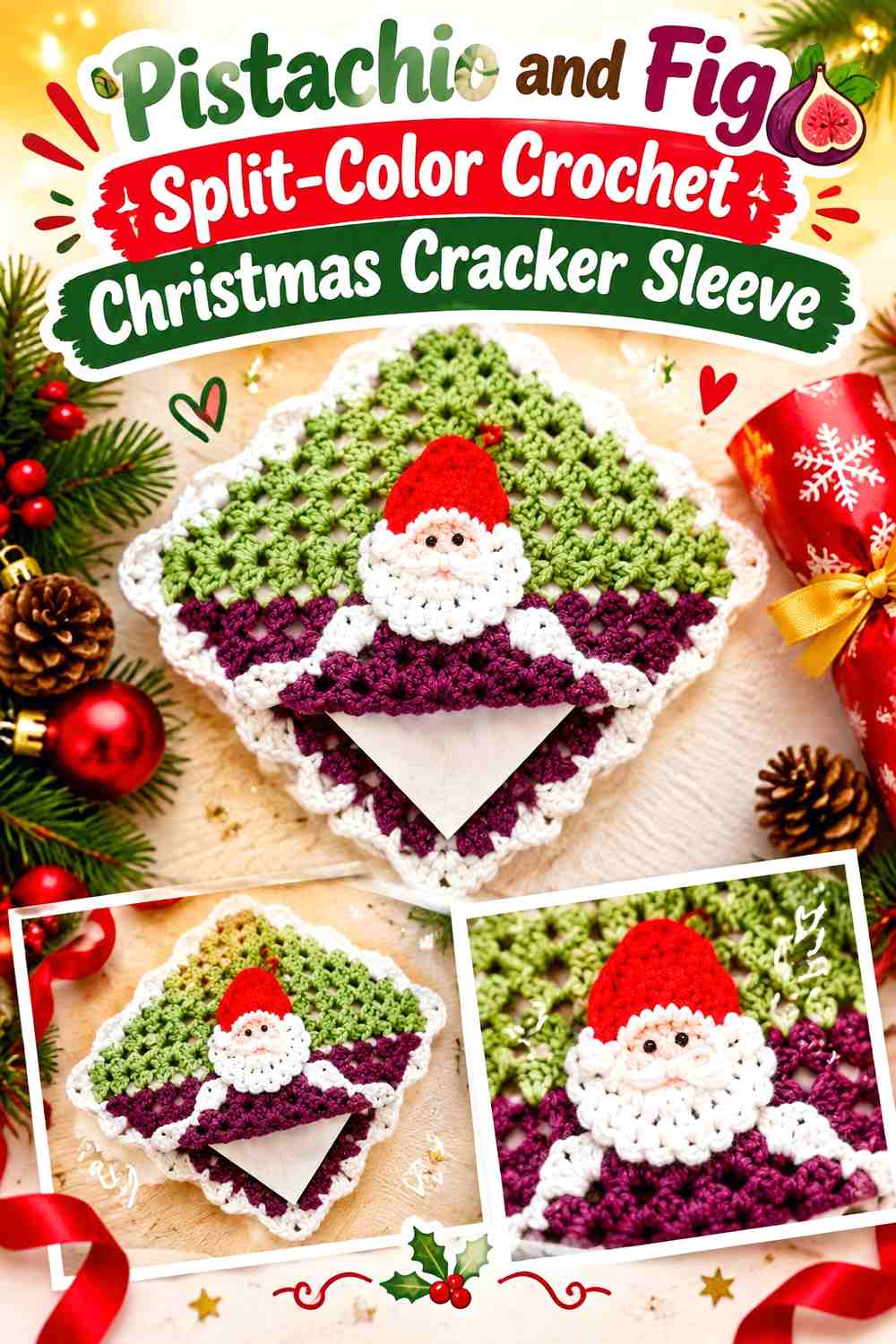 5. Pistachio And Fig Split Color Crochet Christmas Cracker Sleeve
