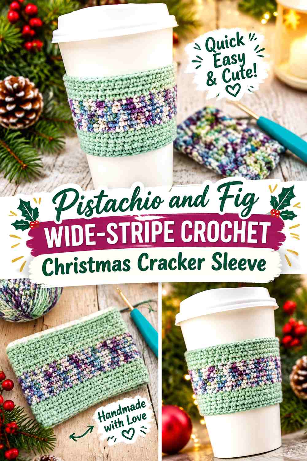 8. Pistachio And Fig Wide Stripe Crochet Christmas Cracker Sleeve