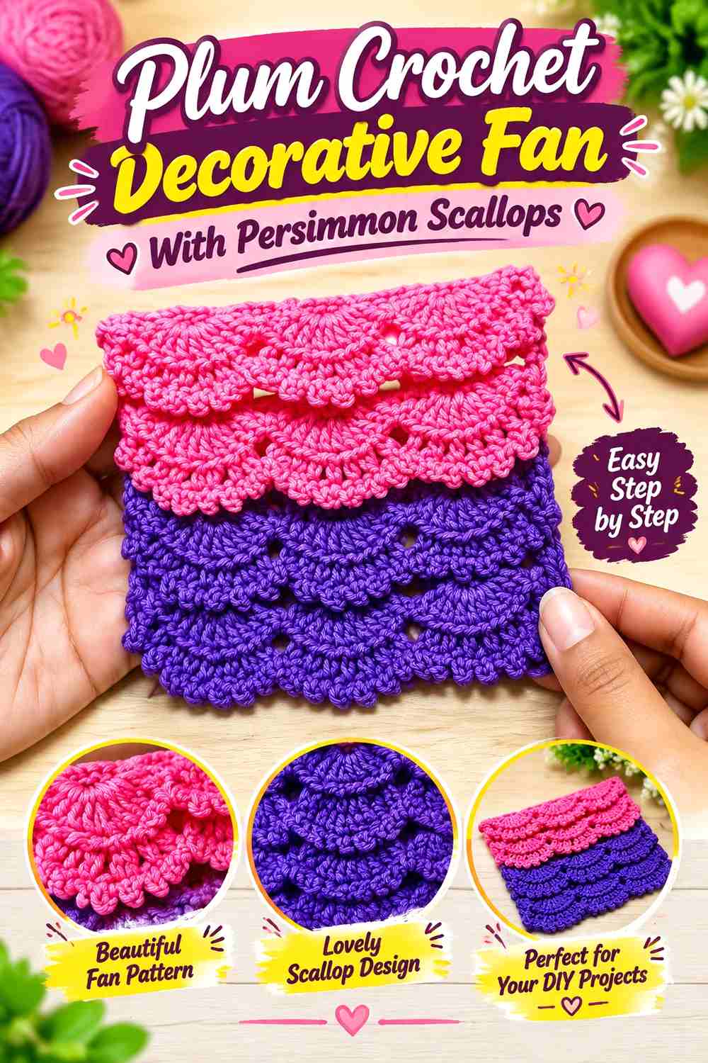 5. Plum Crochet Decorative Fan With Persimmon Scallops