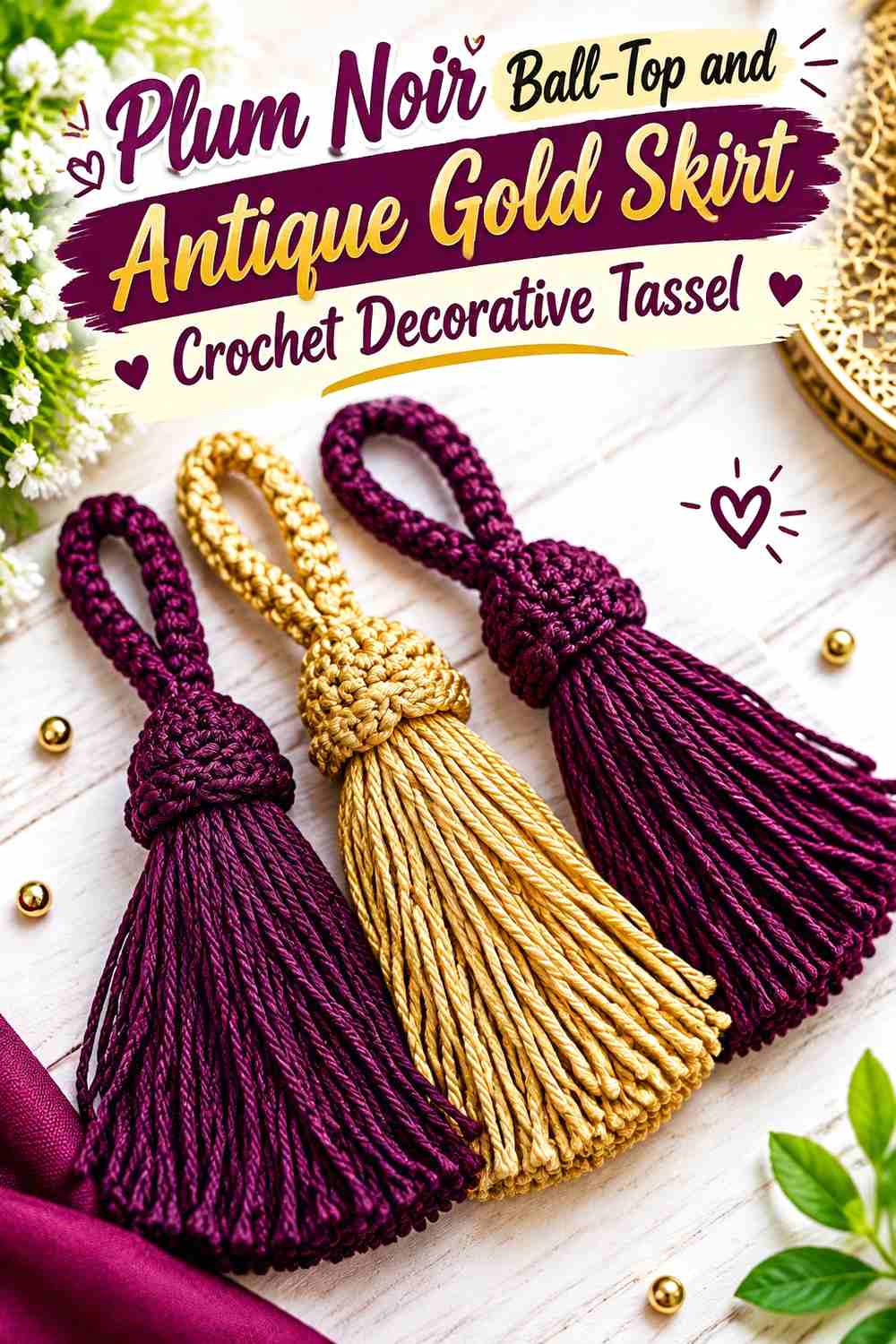 7. Plum Noir Ball Top And Antique Gold Skirt Crochet Decorative Tassel