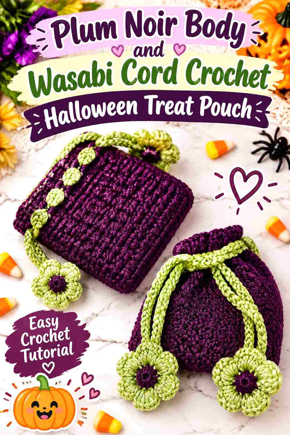 9. Plum Noir Body And Wasabi Cord Crochet Halloween Treat Pouch