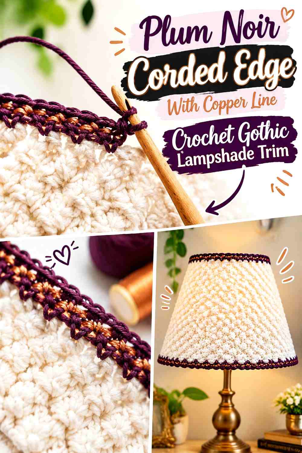 7. Plum Noir Corded Edge With Copper Line Crochet Gothic Lampshade Trim