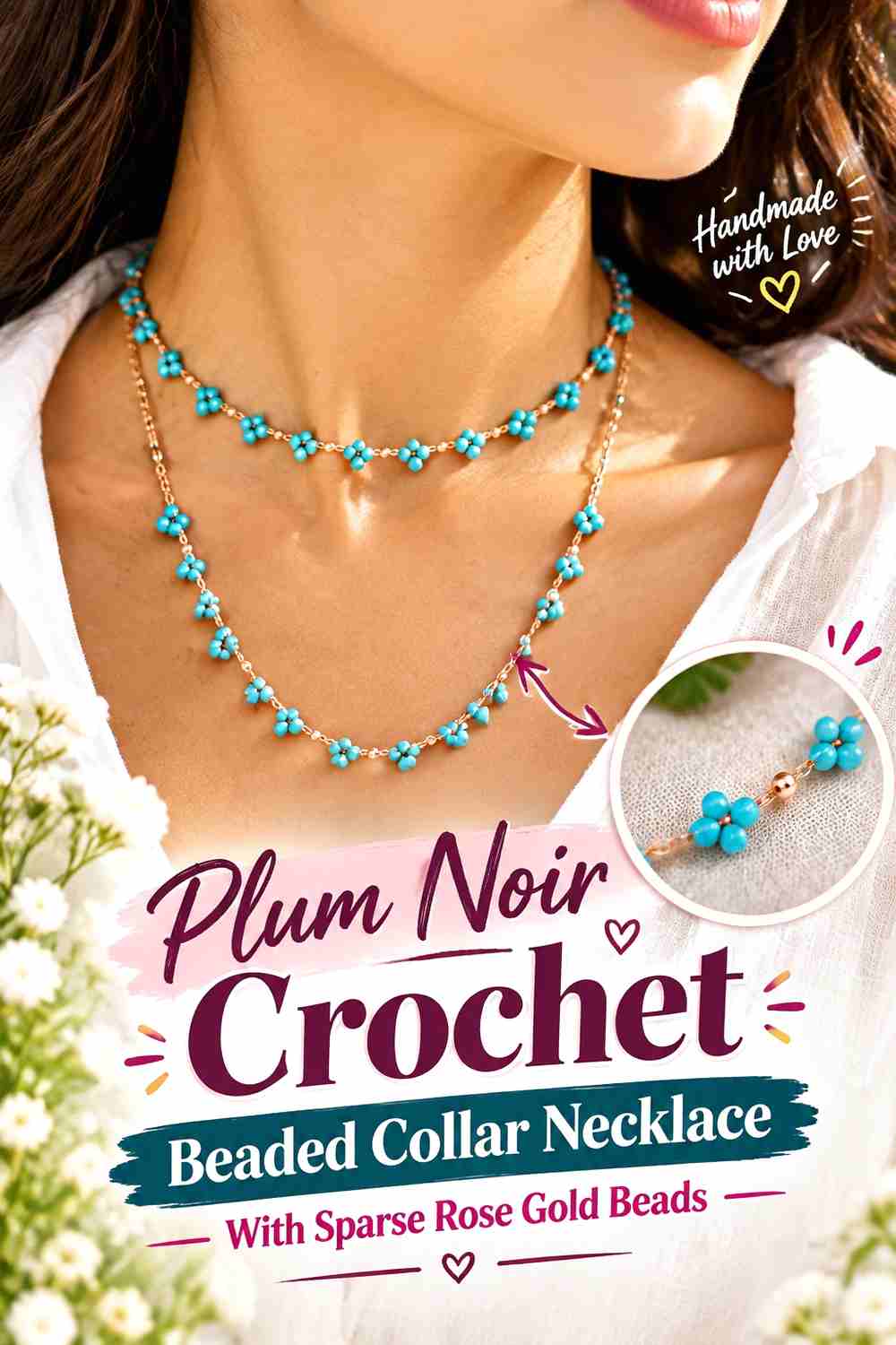 1. Plum Noir Crochet Beaded Collar Necklace With Sparse Rose Gold Beads
