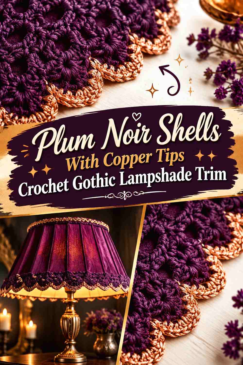 8. Plum Noir Shells With Copper Tips Crochet Gothic Lampshade Trim
