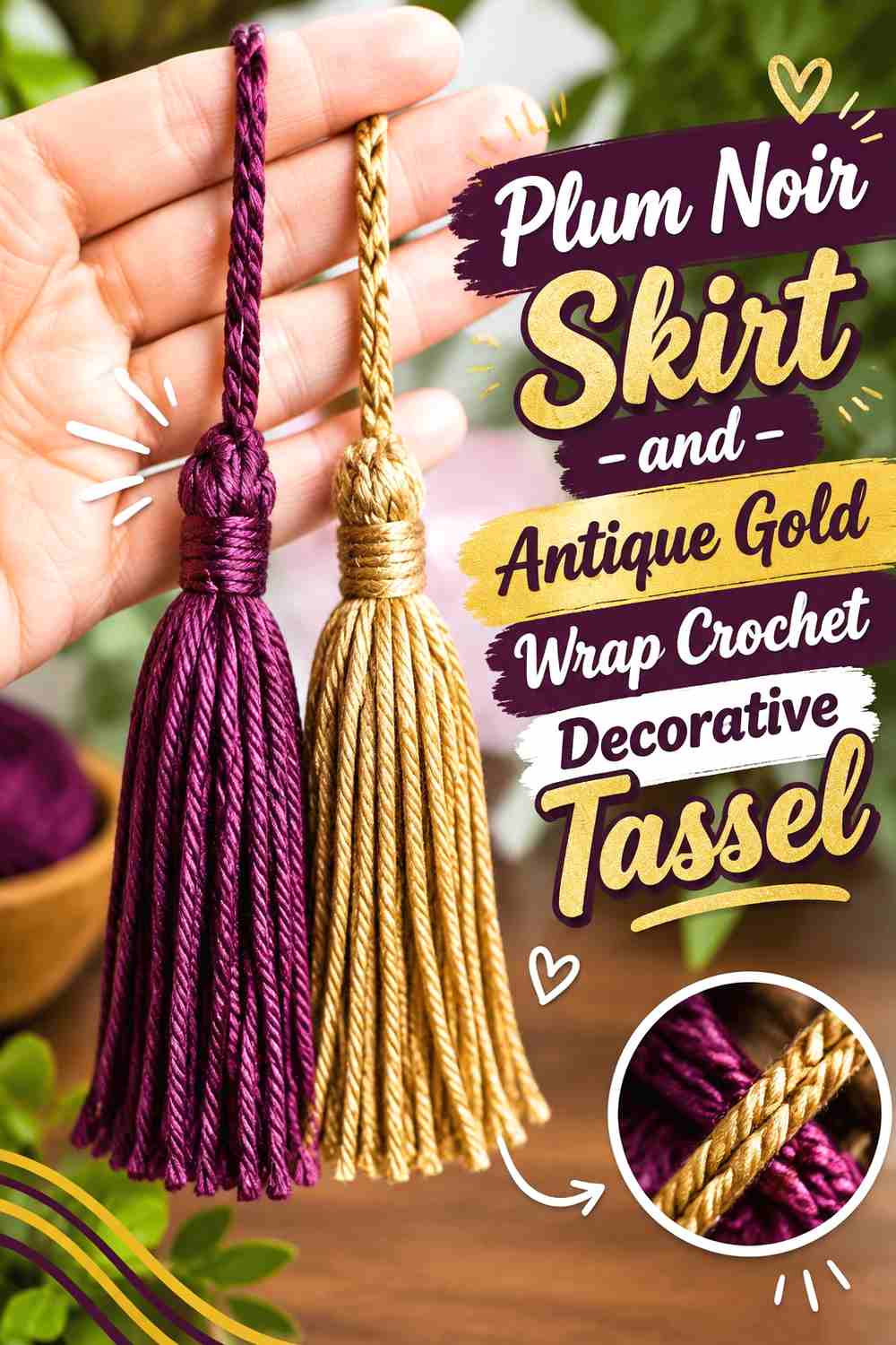 1. Plum Noir Skirt And Antique Gold Wrap Crochet Decorative Tassel