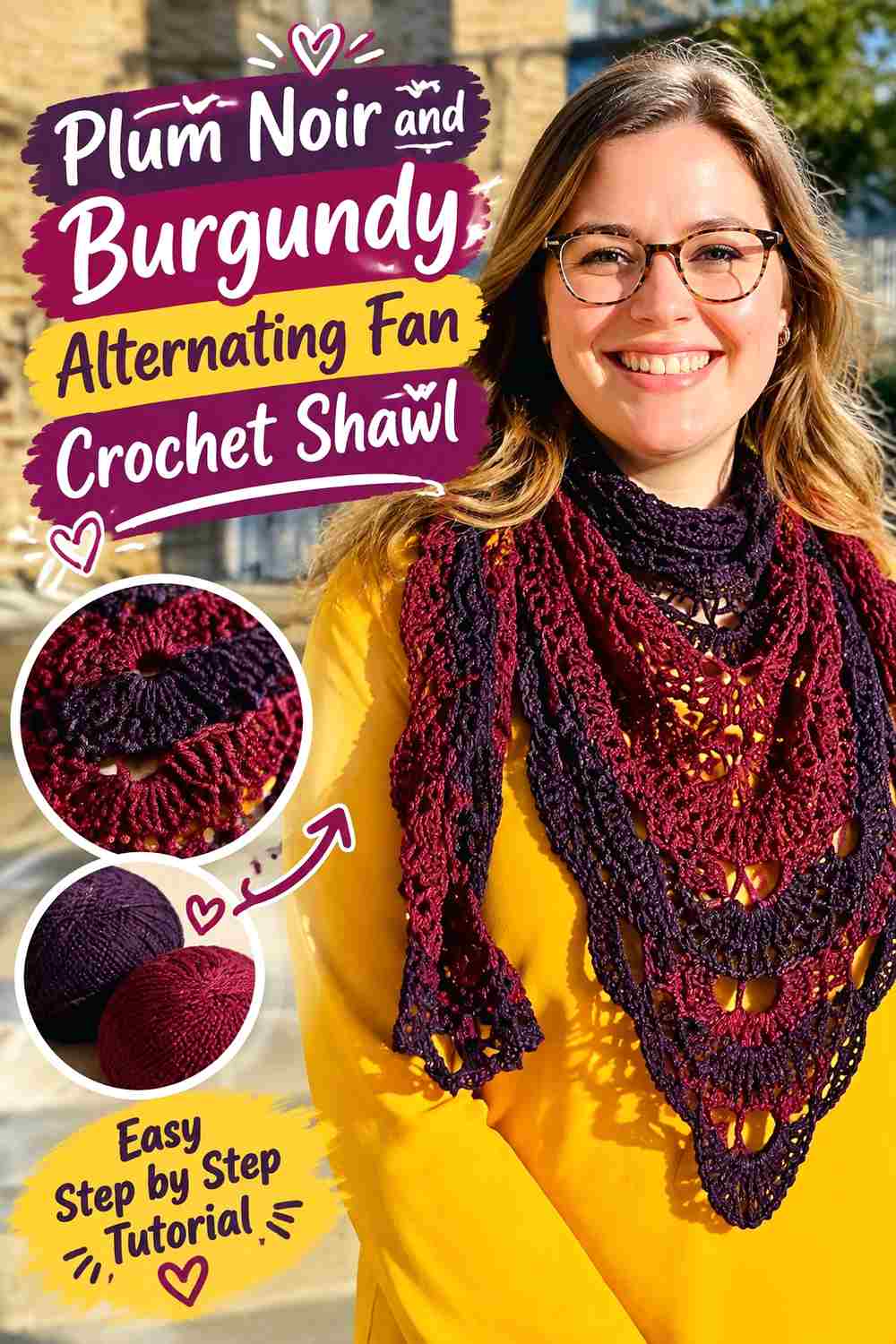 3. Plum Noir And Burgundy Alternating Fan Crochet Shawl