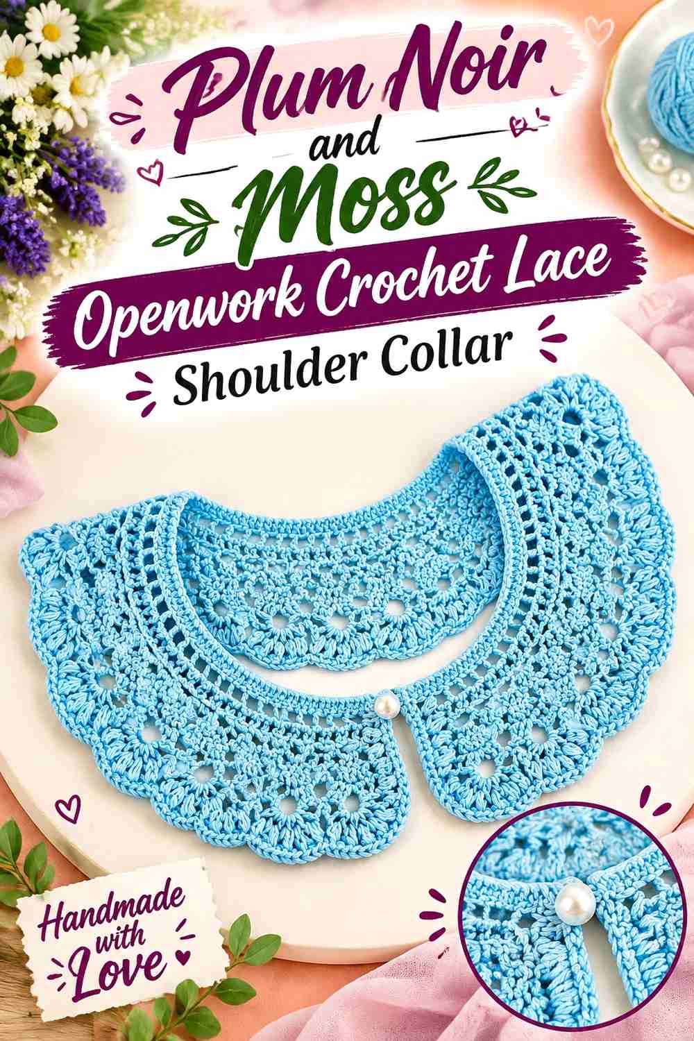 10. Plum Noir And Moss Openwork Crochet Lace Shoulder Collar