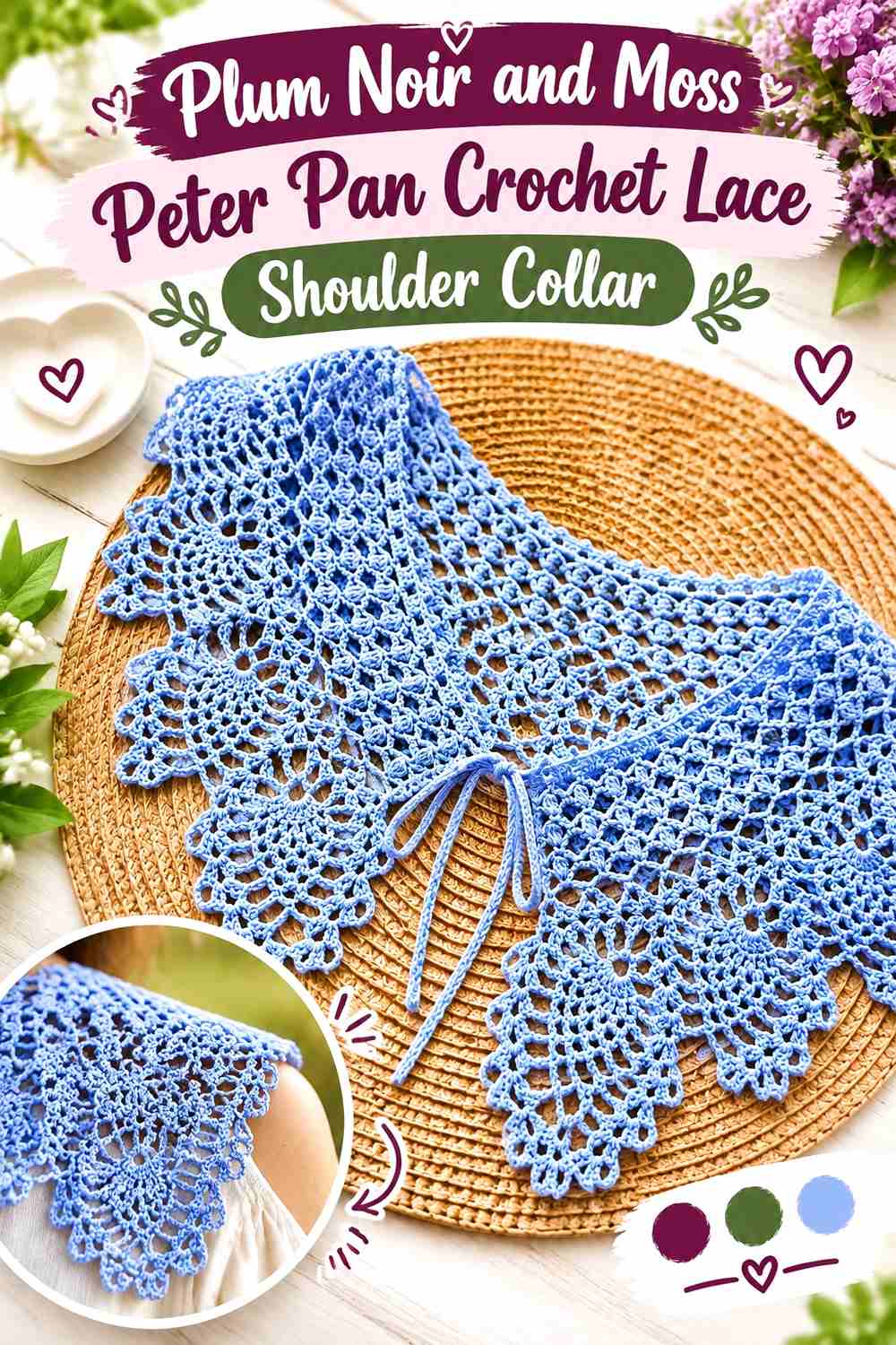 1. Plum Noir And Moss Peter Pan Crochet Lace Shoulder Collar