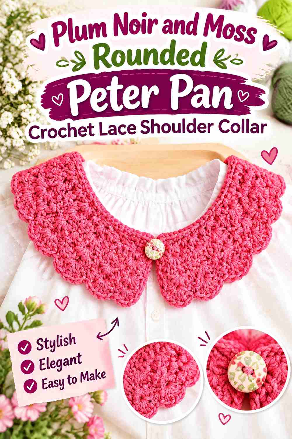 8. Plum Noir And Moss Rounded Peter Pan Crochet Lace Shoulder Collar
