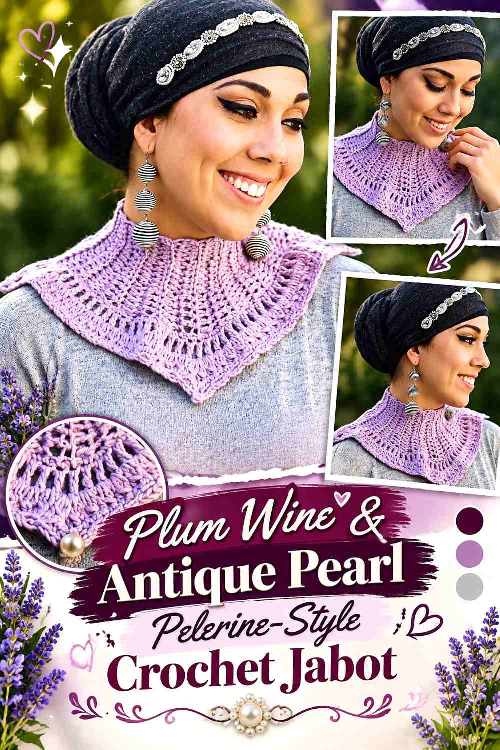 Plum Wine & Antique Pearl Pelerine-Style Crochet Jabot