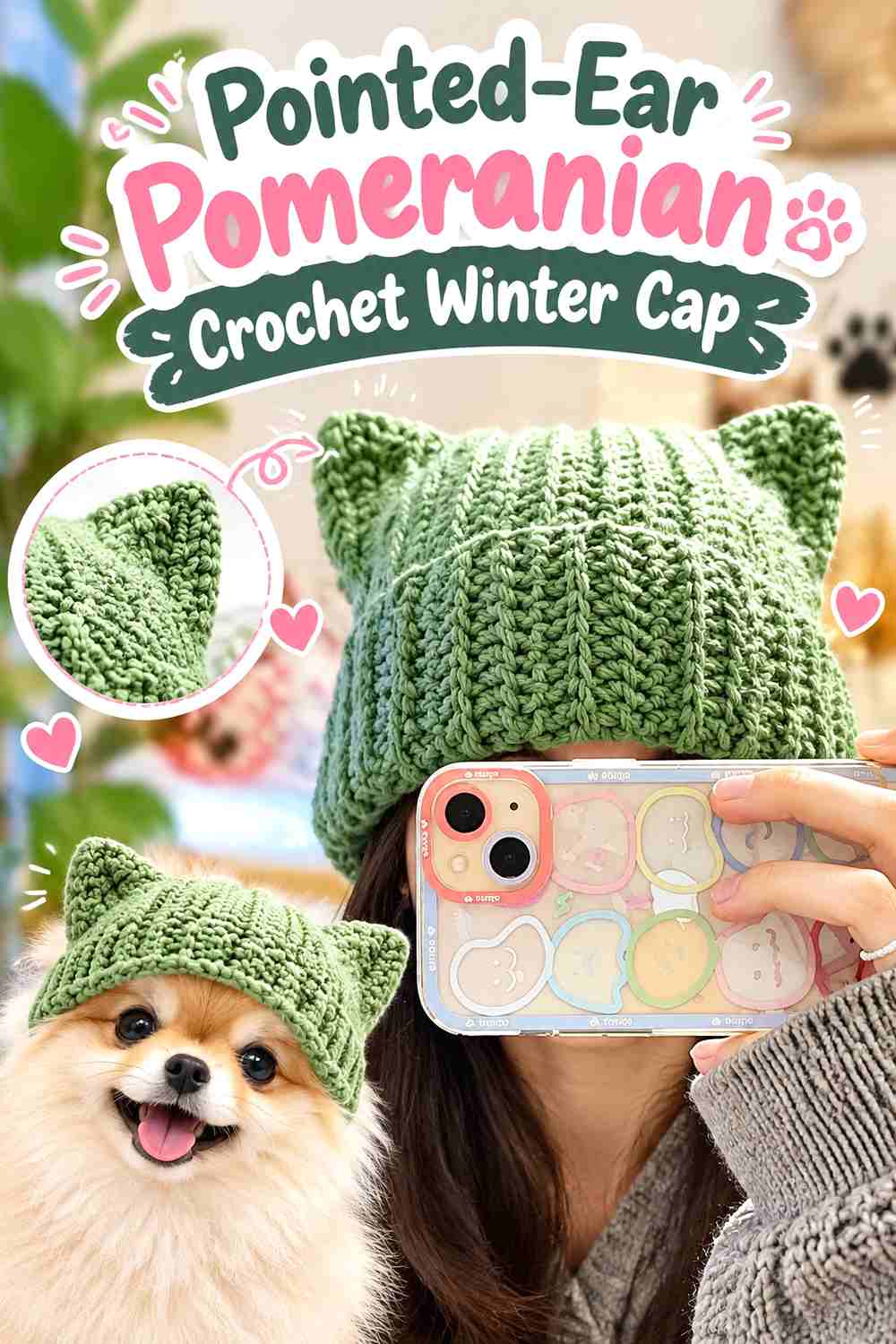 Pointed-Ear Pomeranian Crochet Winter Cap