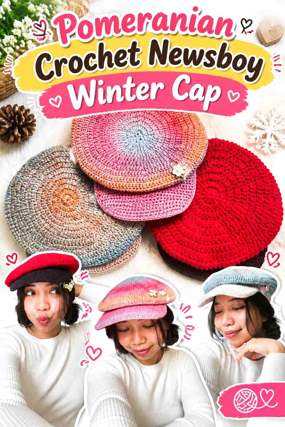 Pomeranian Crochet Newsboy Winter Cap