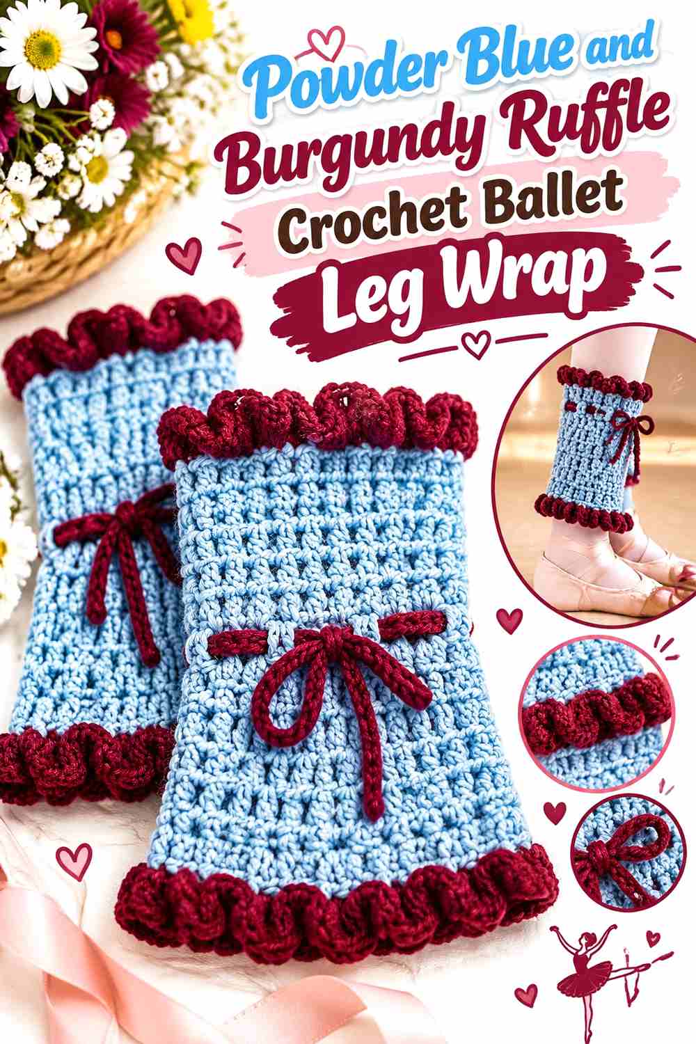 13. Powder Blue And Burgundy Ruffle Crochet Ballet Leg Wrap