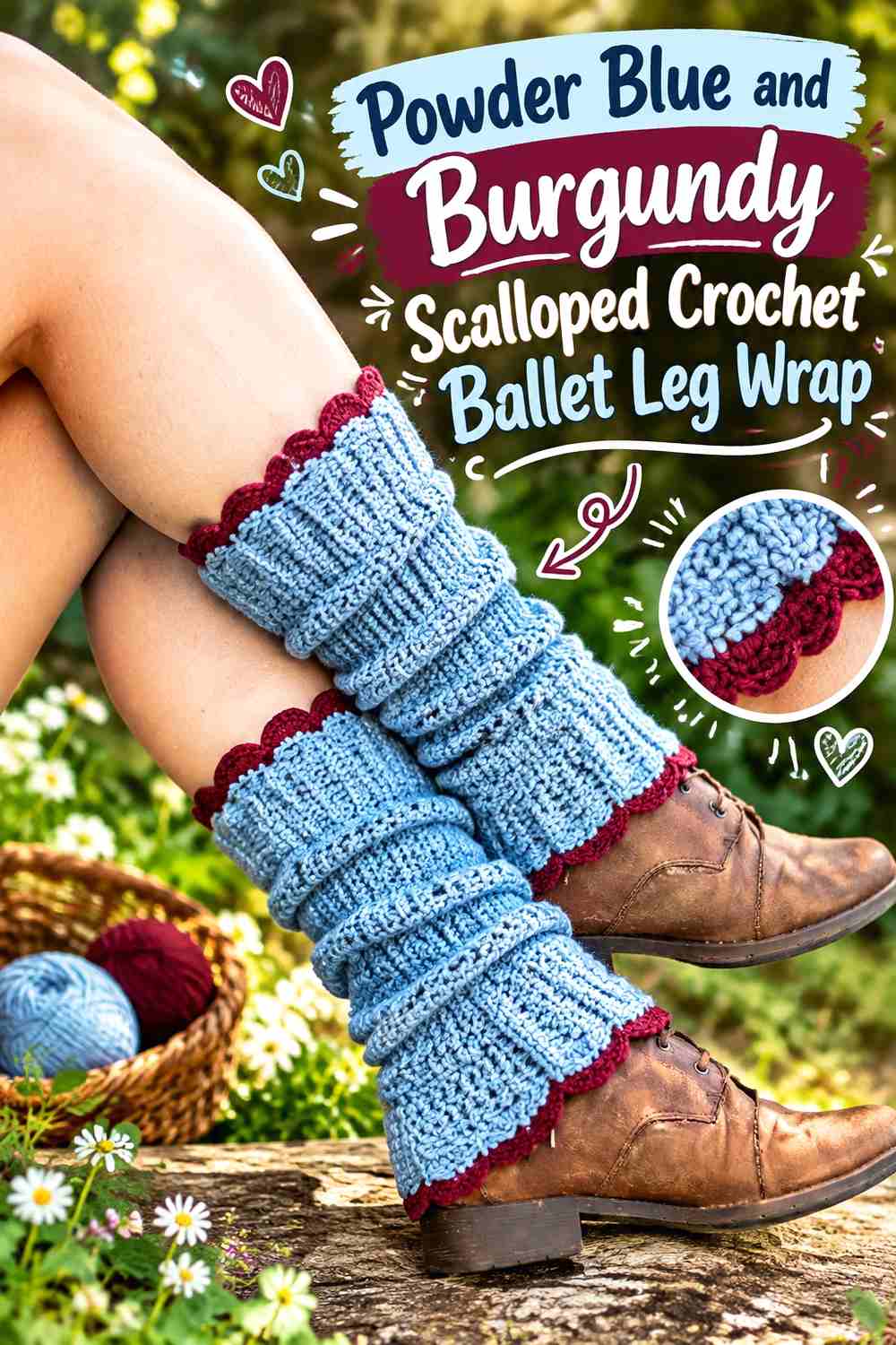 9. Powder Blue And Burgundy Scalloped Crochet Ballet Leg Wrap