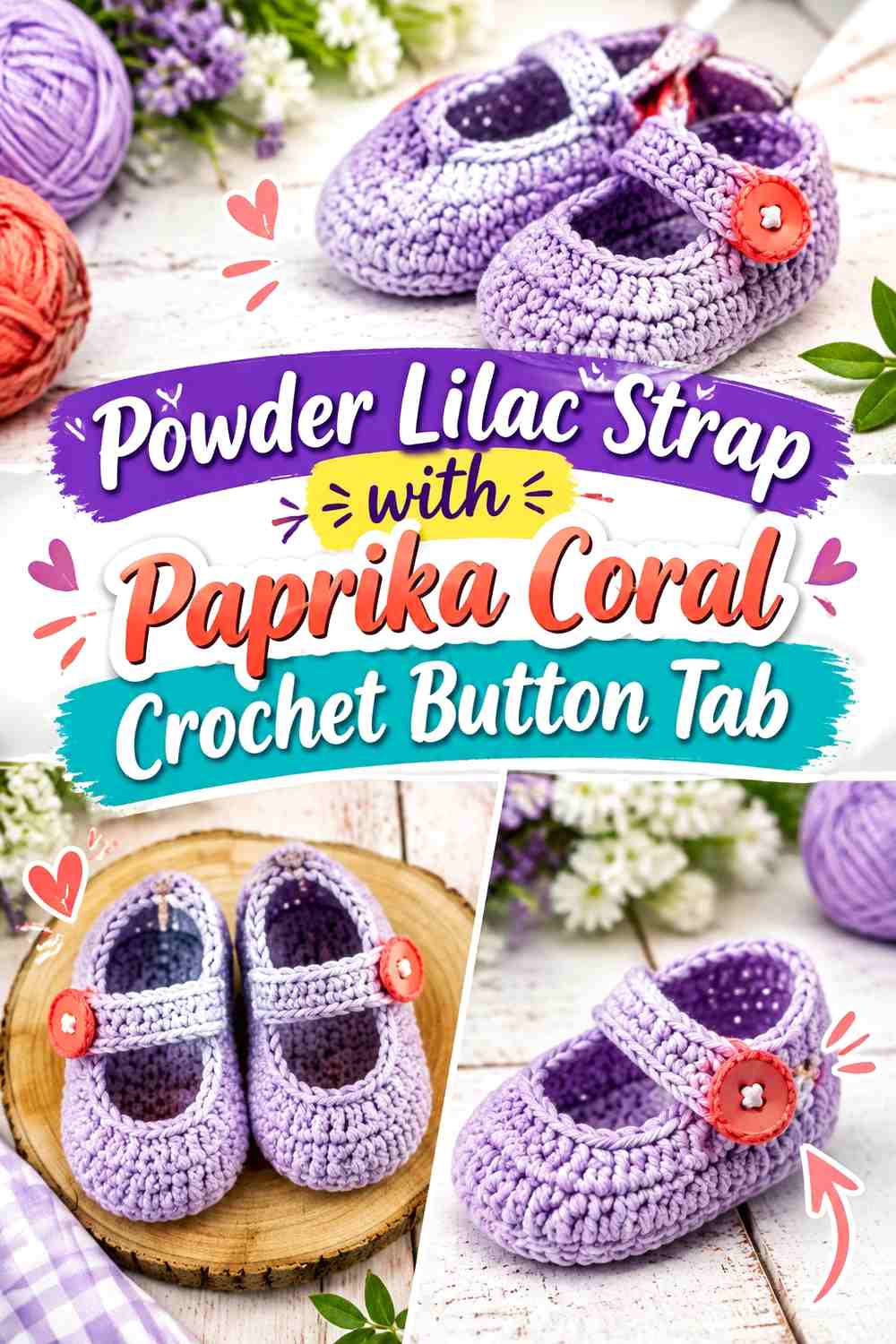 Powder Lilac Strap with Paprika Coral Crochet Button Tab