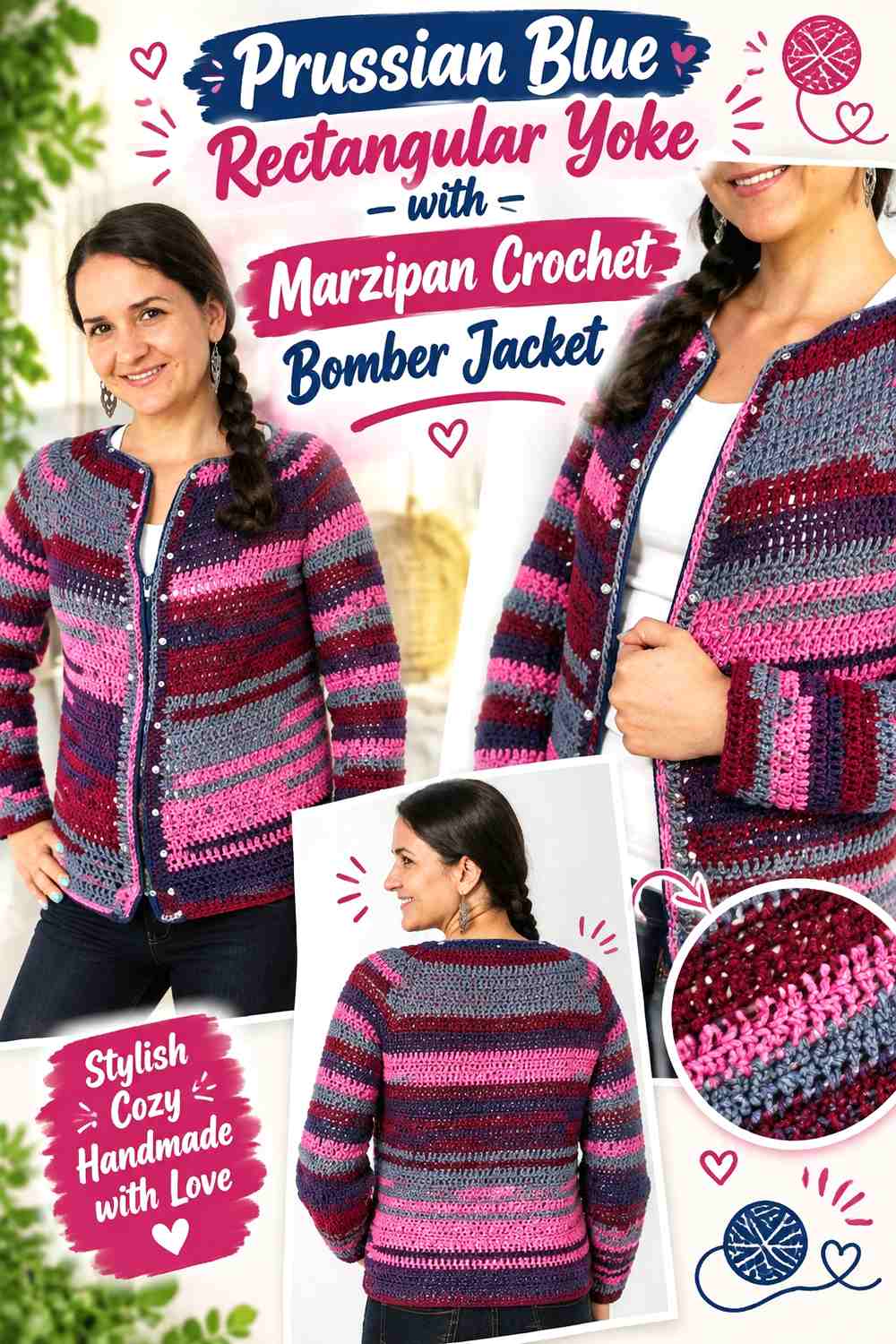 Prussian Blue Rectangular Yoke with Marzipan Crochet Bomber Jacket