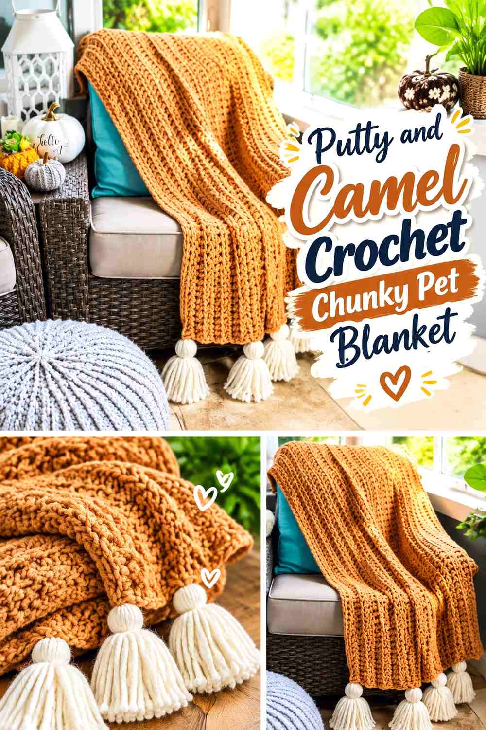 Putty and Camel Crochet Chunky Pet Blanket