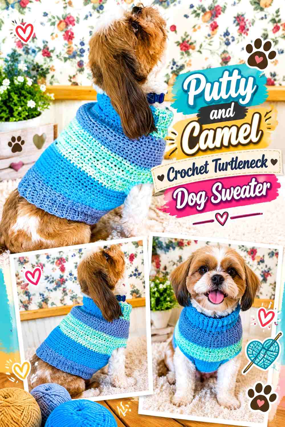 Putty and Camel Crochet Turtleneck Dog Sweater