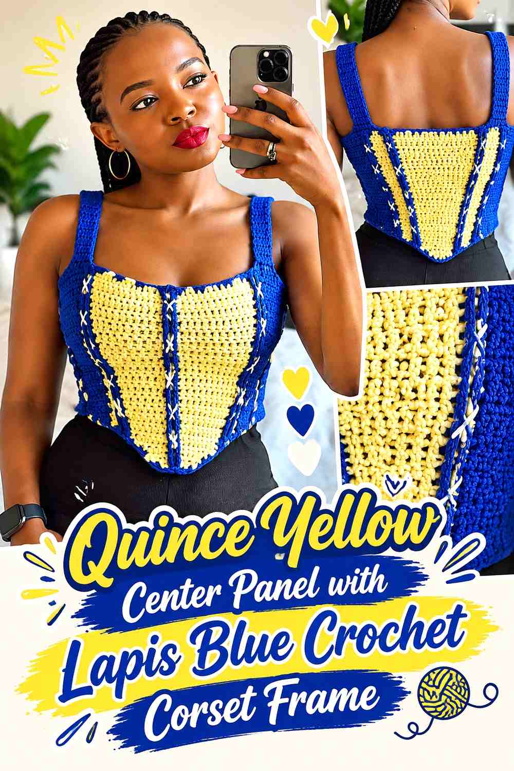 Quince Yellow Center Panel with Lapis Blue Crochet Corset Frame
