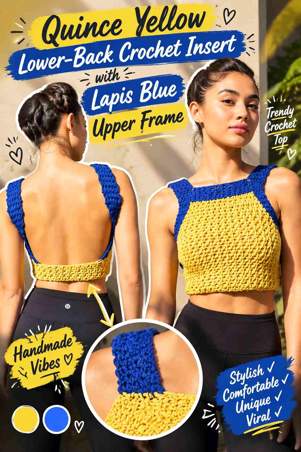 Quince Yellow Lower-Back Crochet Insert with Lapis Blue Upper Frame