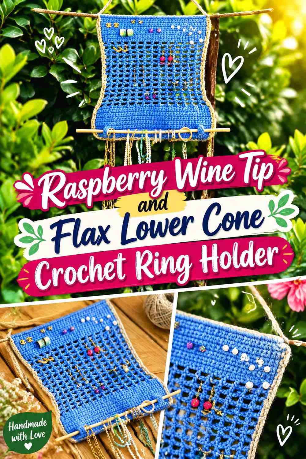 3. Raspberry Wine Tip And Flax Lower Cone Crochet Ring Holder