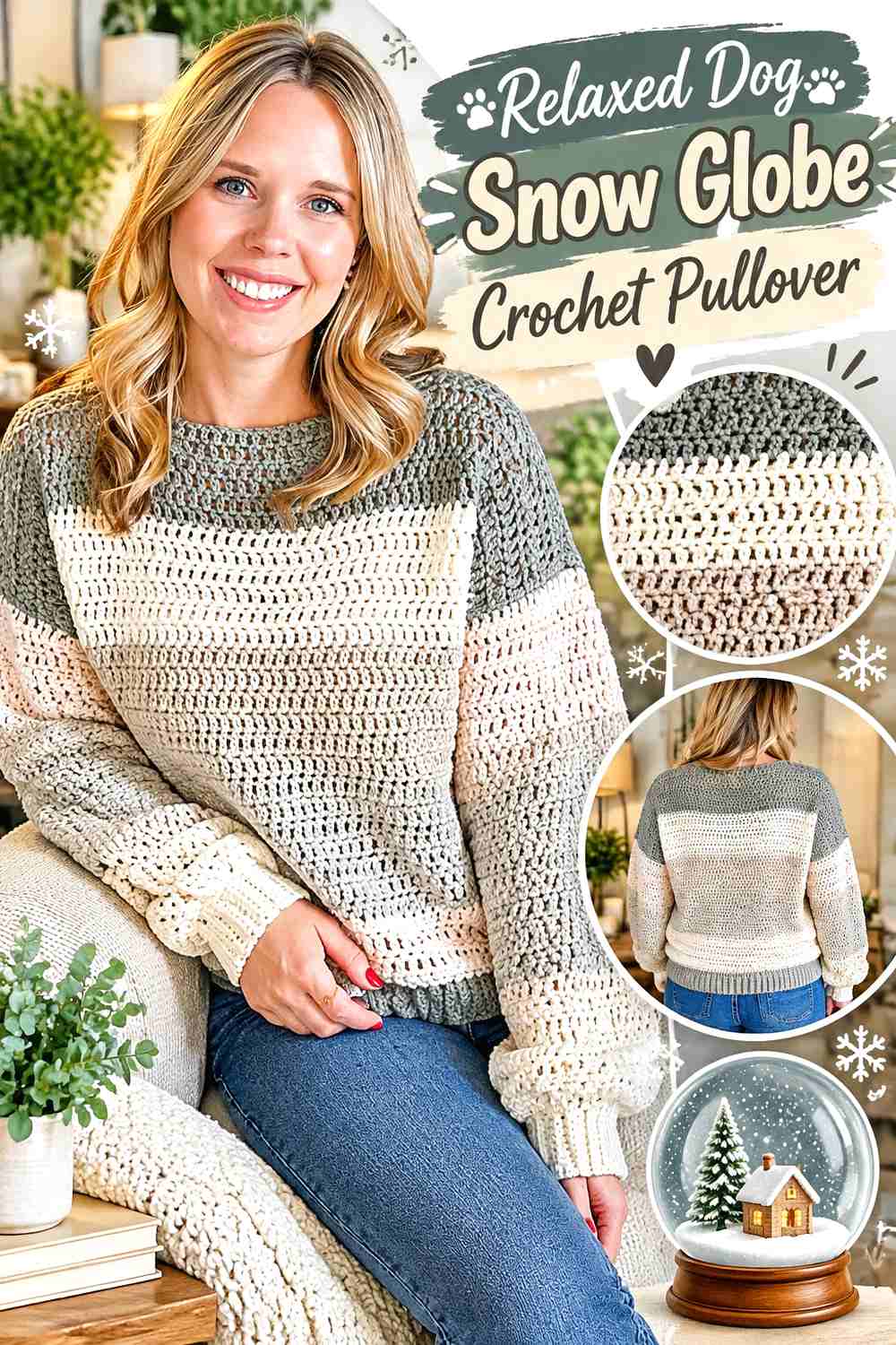 Relaxed Dog Snow Globe Crochet Pullover
