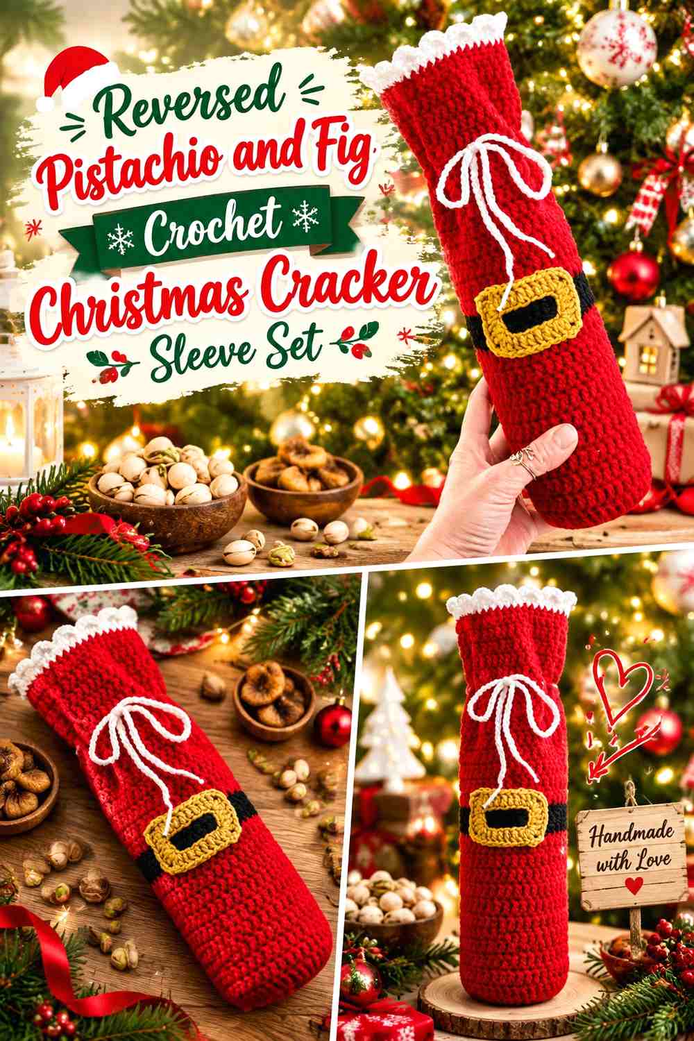 16. Reversed Pistachio And Fig Crochet Christmas Cracker Sleeve Set