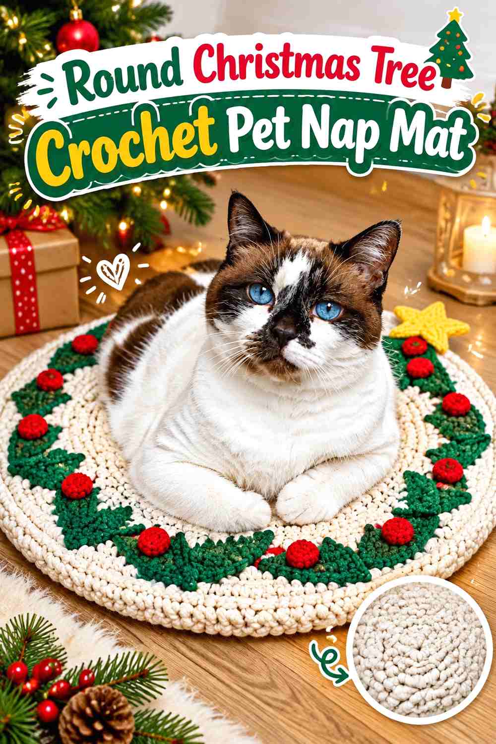 Round Christmas Tree Crochet Pet Nap Mat