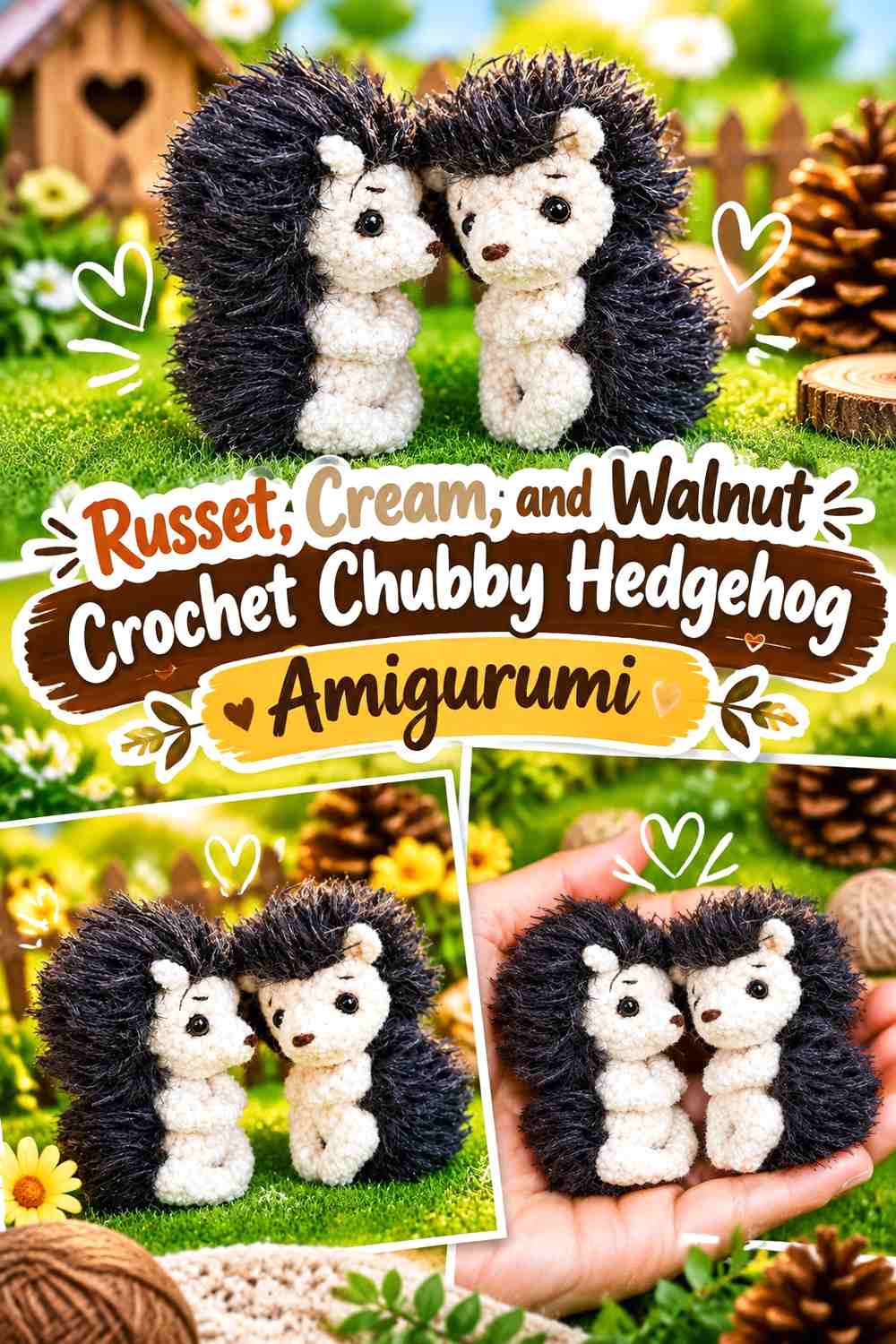 Russet, Cream, and Walnut Crochet Chubby Hedgehog Amigurumi