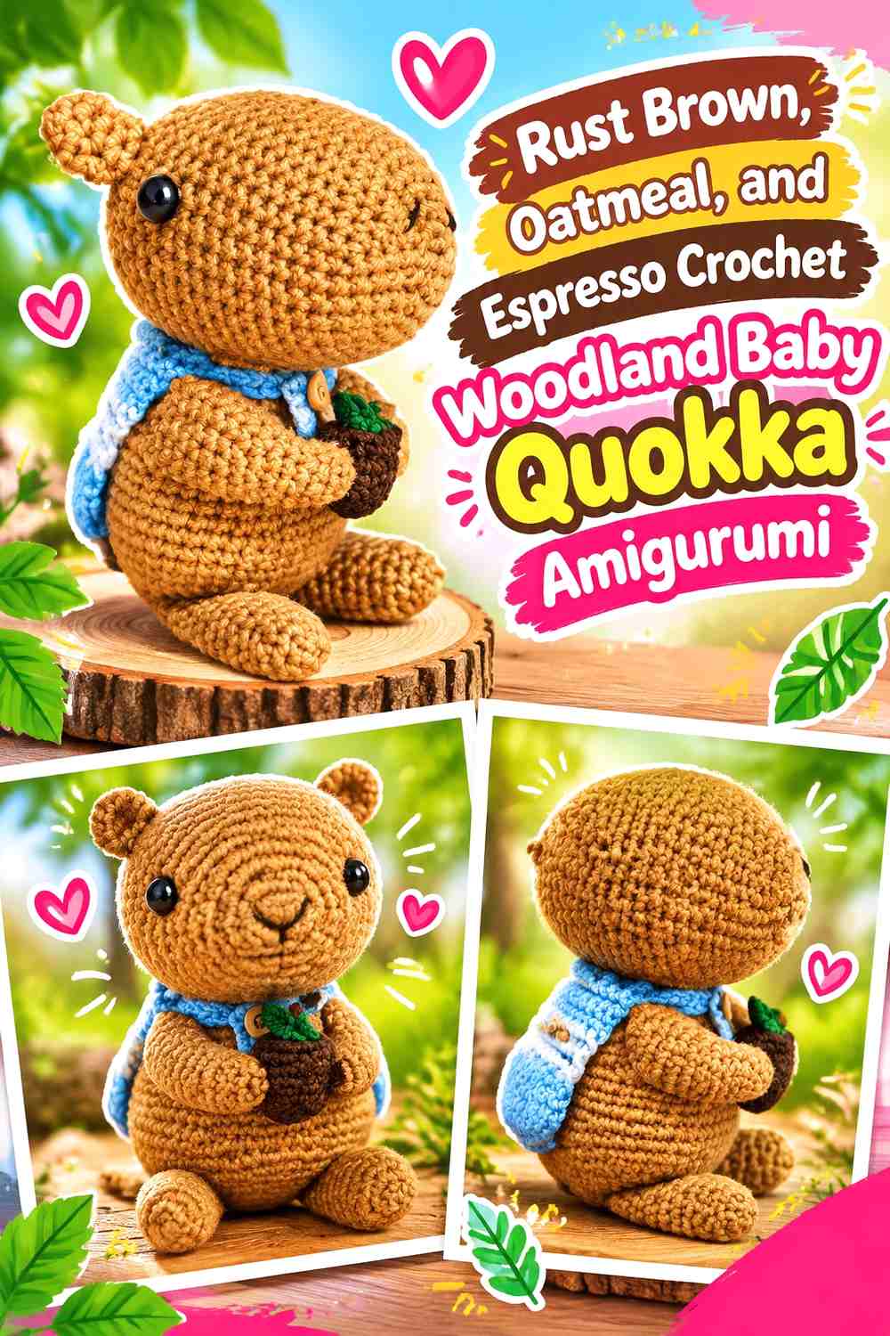 Rust Brown, Oatmeal, and Espresso Crochet Woodland Baby Quokka Amigurumi