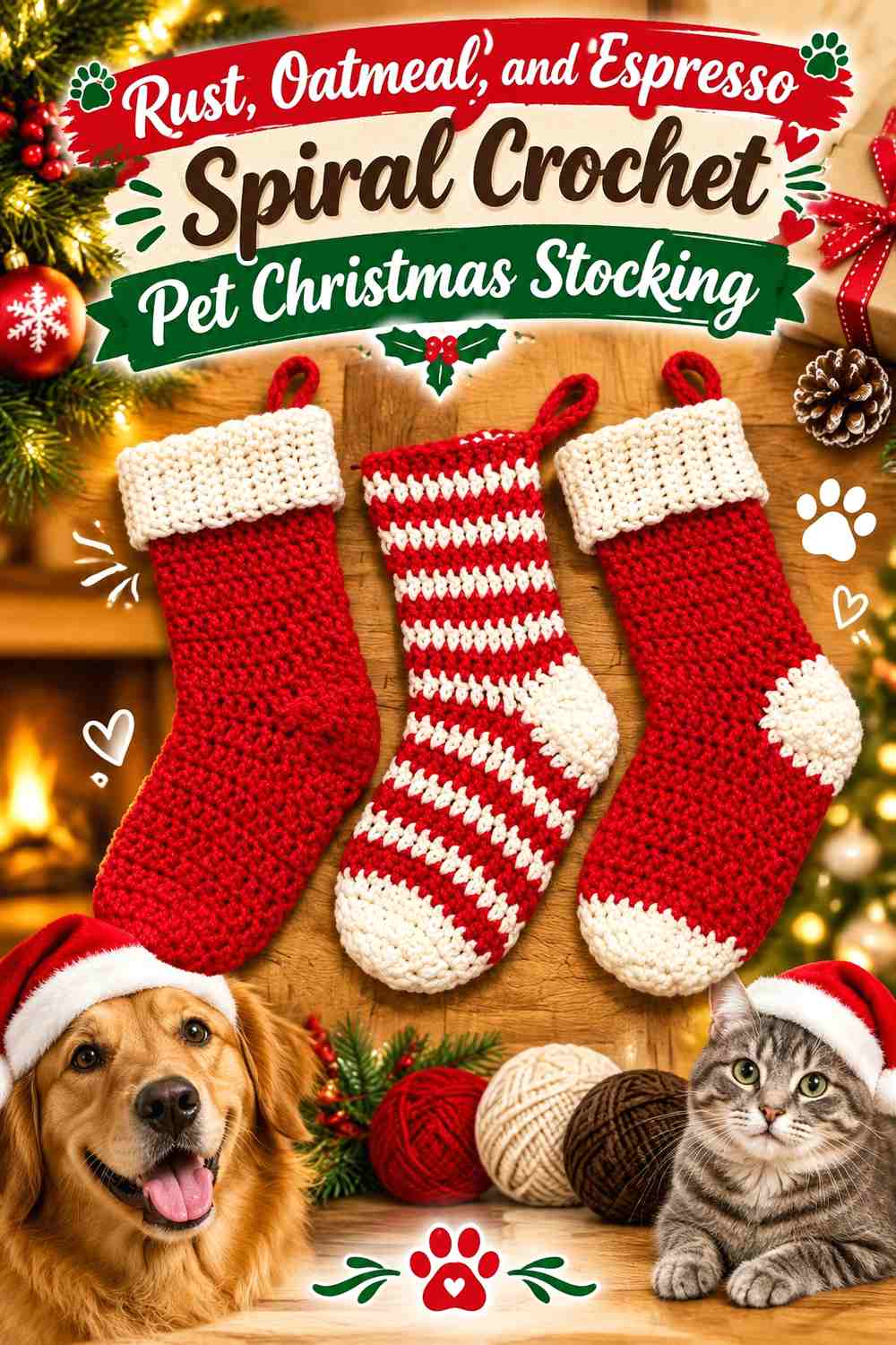 Rust, Oatmeal, and Espresso Spiral Crochet Pet Christmas Stocking