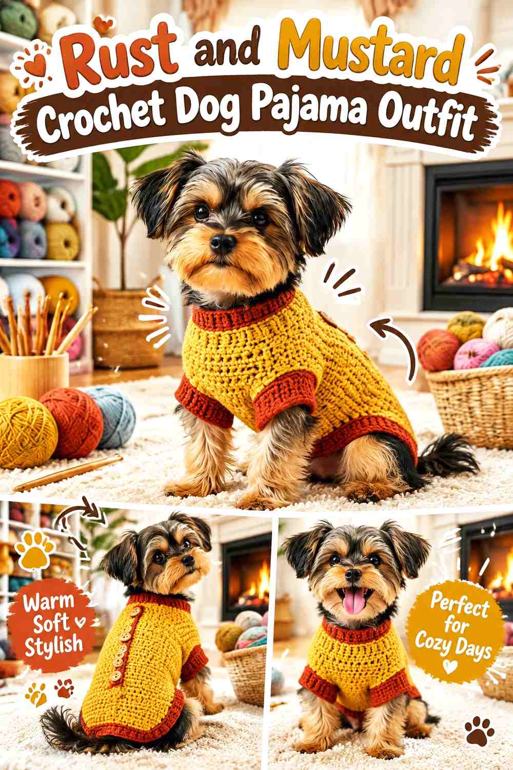 Rust and Mustard Crochet Dog Pajama Outfit