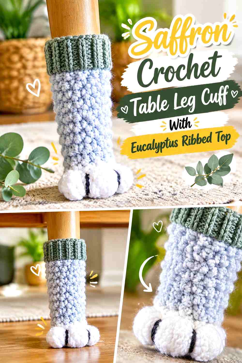 5. Saffron Crochet Table Leg Cuff With Eucalyptus Ribbed Top