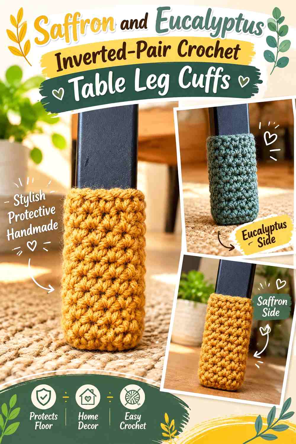 11. Saffron And Eucalyptus Inverted Pair Crochet Table Leg Cuffs