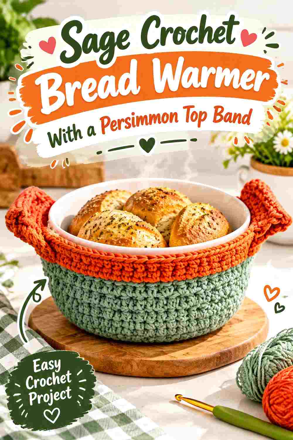 8. Sage Crochet Bread Warmer With A Persimmon Top Band