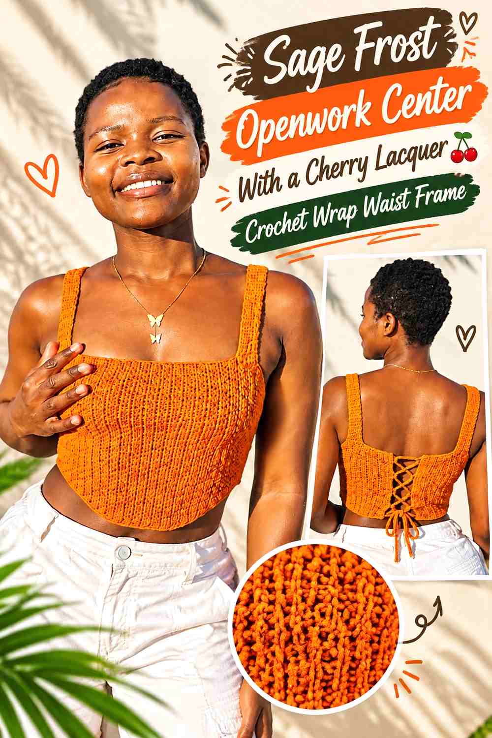 Sage Frost Openwork Center With a Cherry Lacquer Crochet Wrap Waist Frame