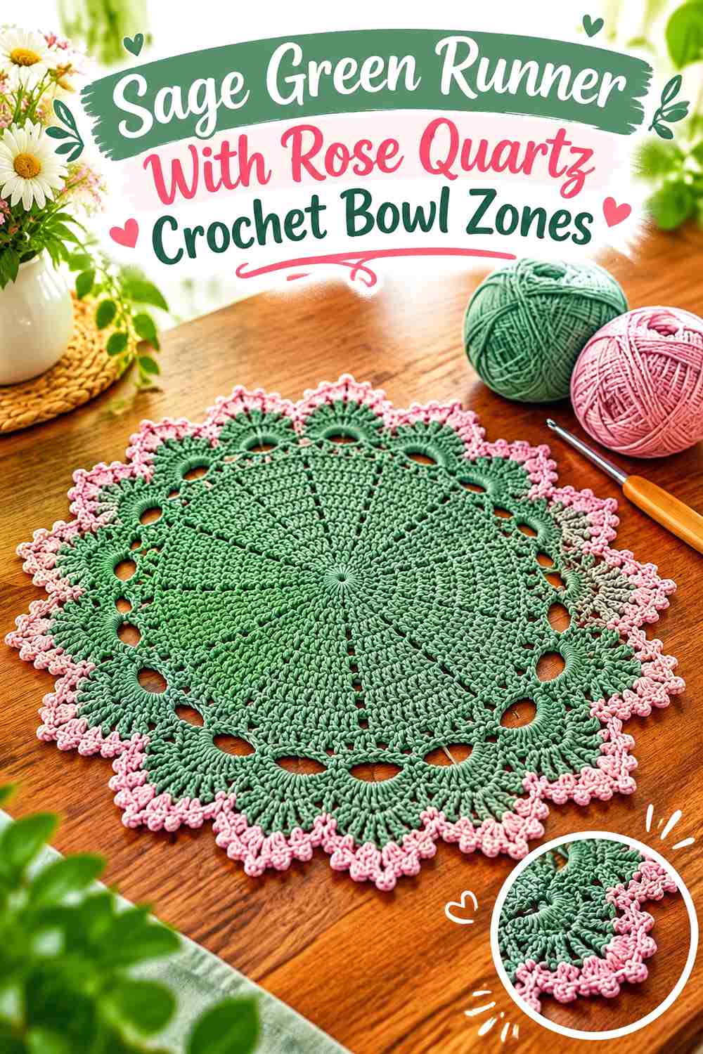 Sage Green Runner With Rose Quartz Crochet Bowl Zones
