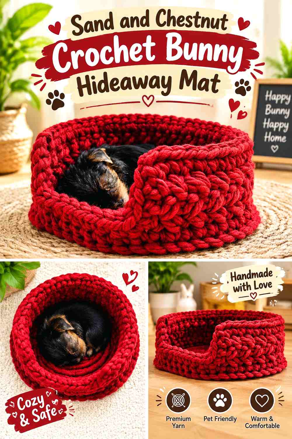 Sand and Chestnut Crochet Bunny Hideaway Mat