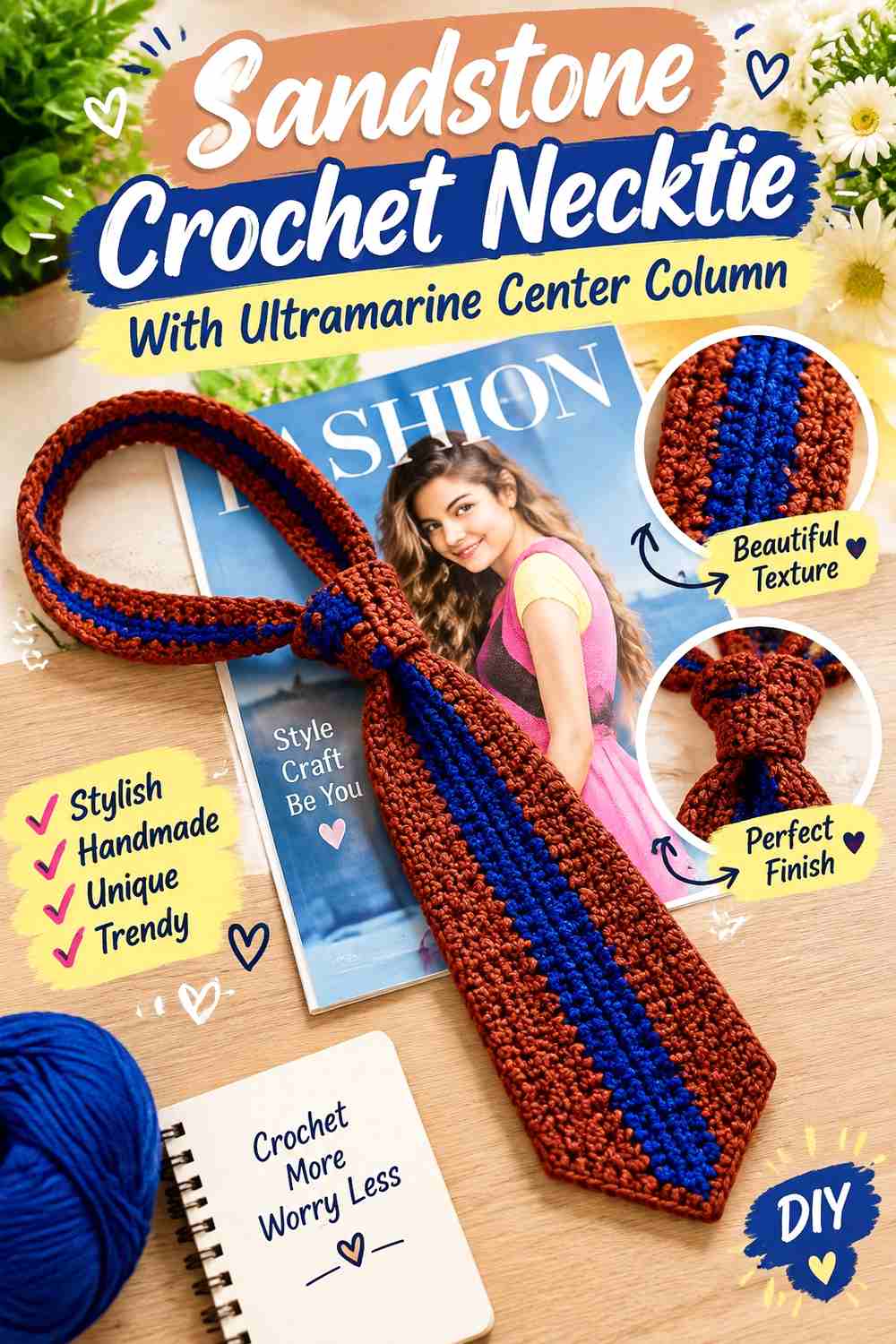 9. Sandstone Crochet Necktie With Ultramarine Center Column