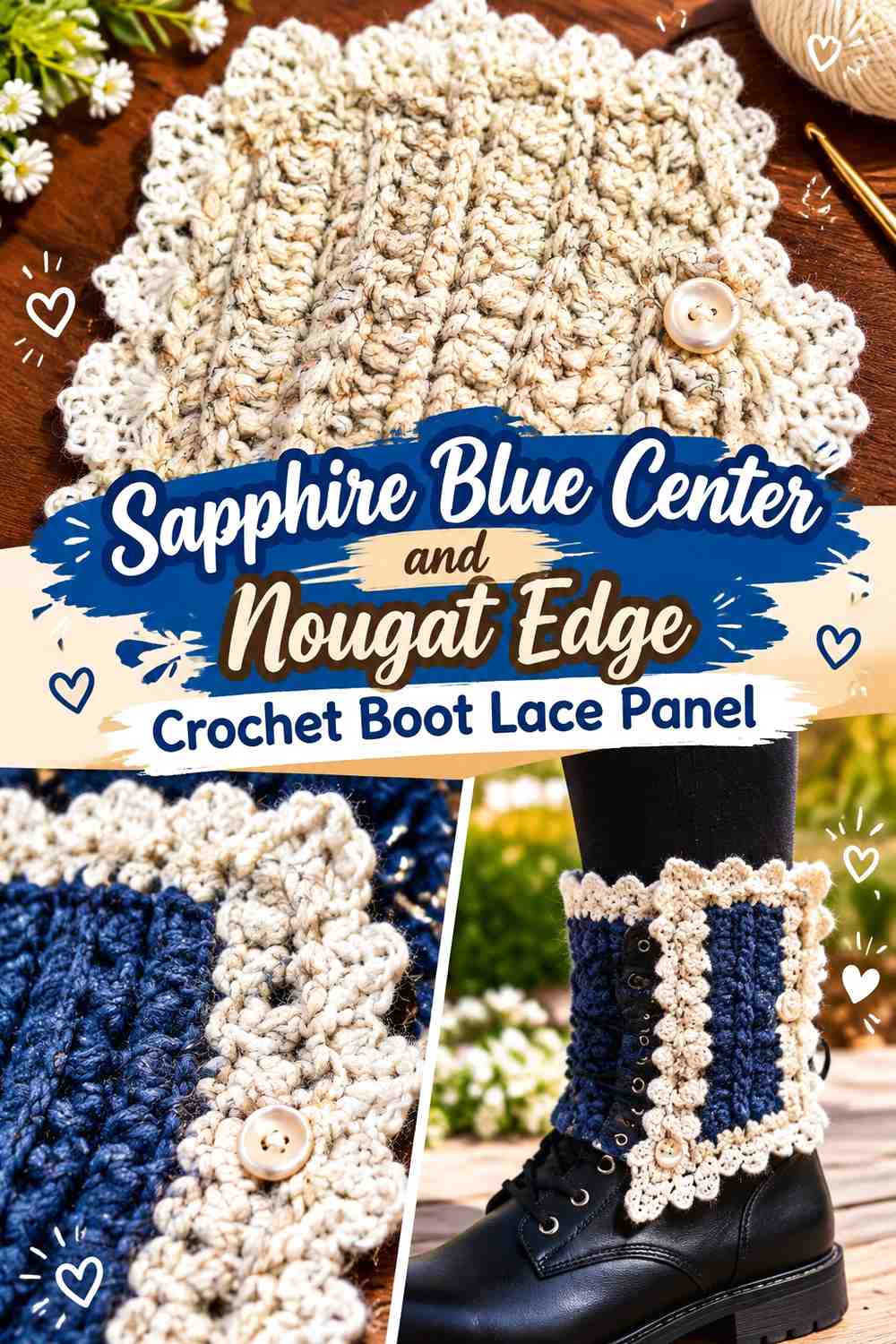 1. Sapphire Blue Center And Nougat Edge Crochet Boot Lace Panel