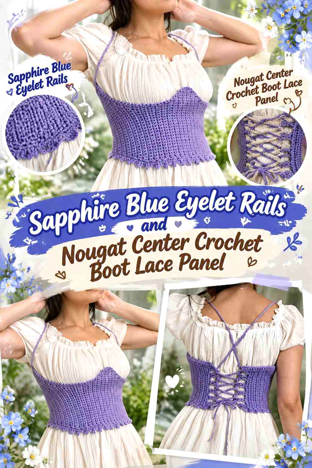 8. Sapphire Blue Eyelet Rails And Nougat Center Crochet Boot Lace Panel