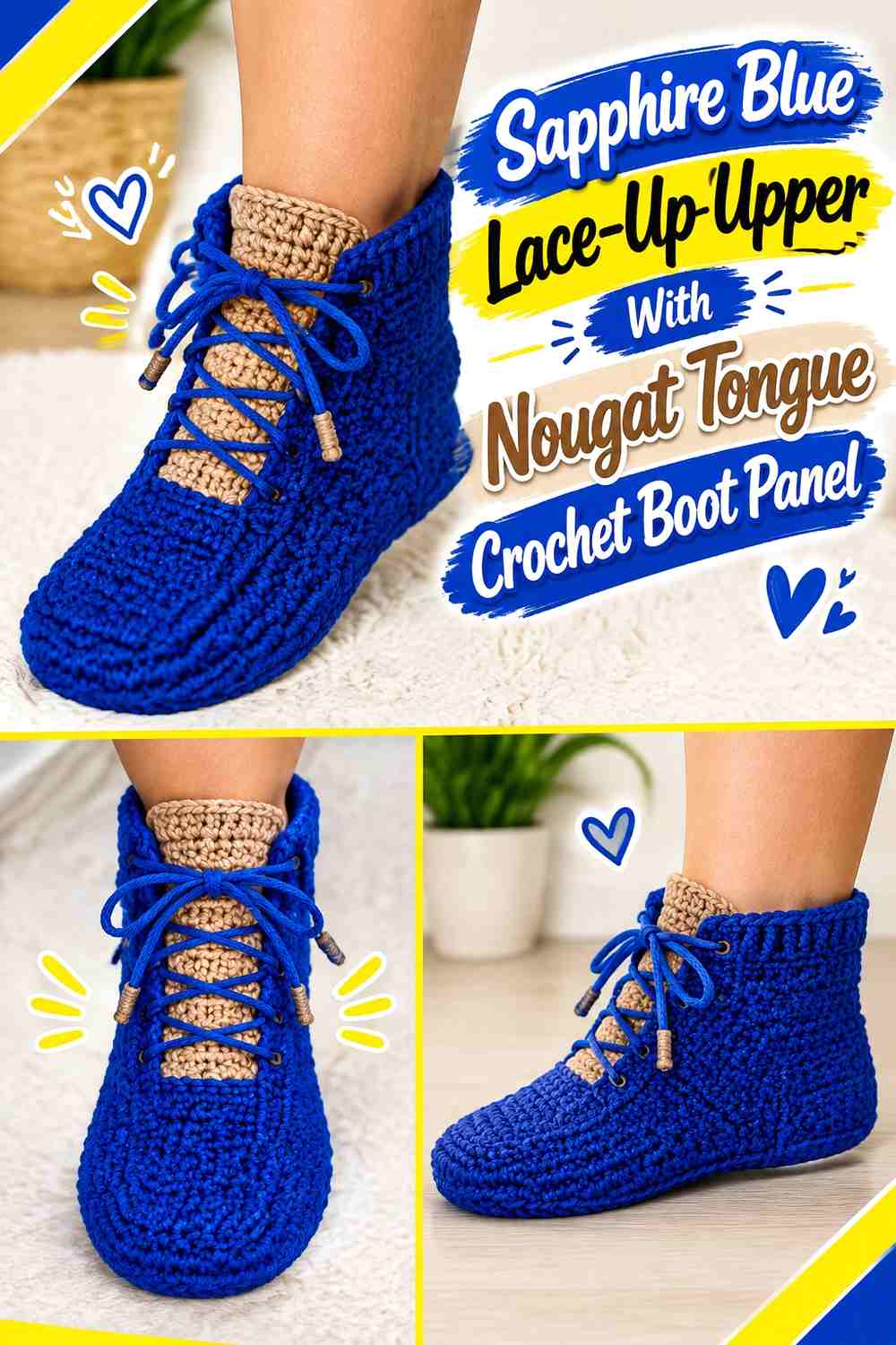 10. Sapphire Blue Lace Up Upper With Nougat Tongue Crochet Boot Panel